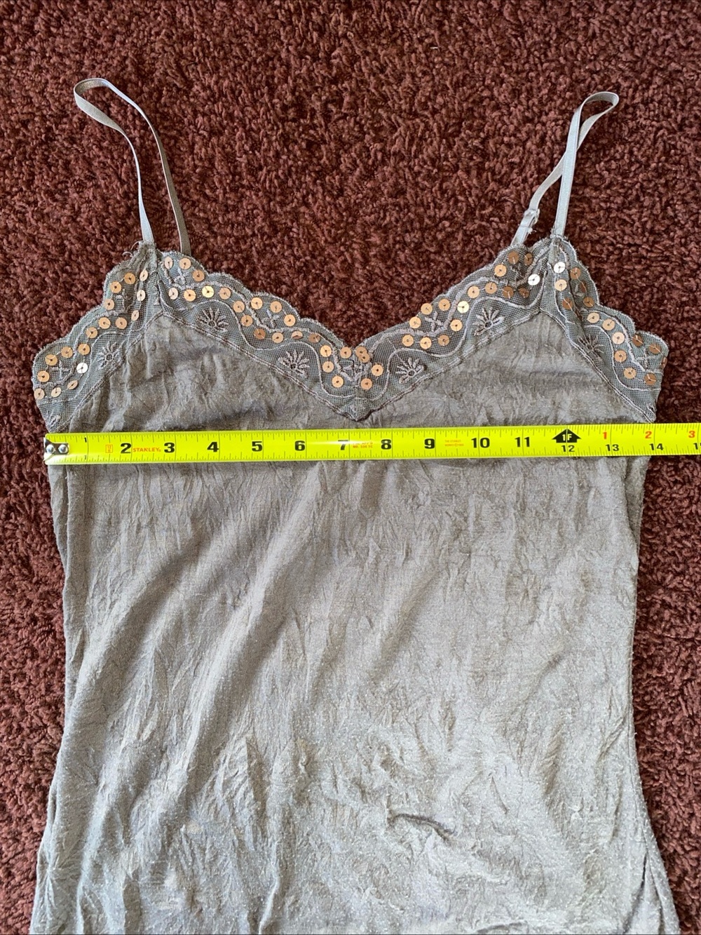 Y2K Weavers Camisole Tank Top Sz S Lace Sequin Crinkle Brown Boho Fairy Grunge - Picture 7 of 9